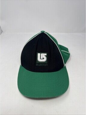 Burton Snowboard Snapback Hat Black Green Embroidered Logo S/M